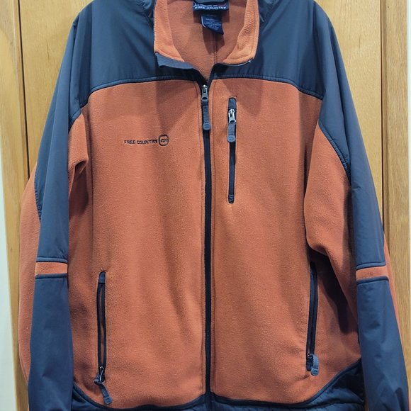 Free Country Men's Grey & Rust Full Zipper Fleece Jacket Large EUC - Picture 1 of 12
